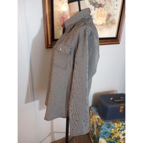 Chico's Women's Shell Button Down Shirt Striped Rolled Tab Sleeve Size 1 Medium - Picture 2 of 8